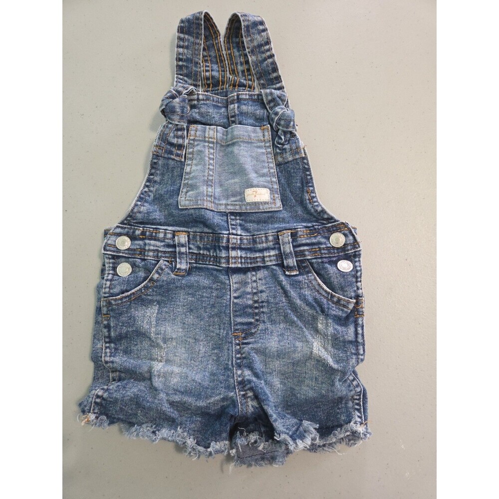 7 For All Mankind Denim Jeans Jumper Short Pants Overalls Girls Size 24 M Blue